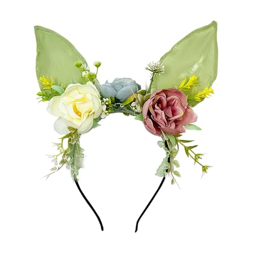 LOVIVER Osterhasen-Ohren-Stirnband, Kostümzubehör, Blumen-Haarband, niedlicher Kopfschmuck, Kopfbedeckung, Haarreifen für Hochzeit, Cosplay, Geburtstag, Grün von LOVIVER