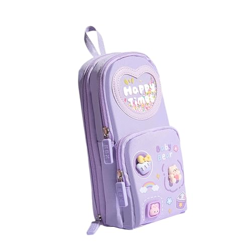 LOVIVER Pencil Case Pen Hülle vielseitige Kapazität Schöner Aufbewahrung Beutel Schreibwarener für Reise -Make -up -Bürstenkosmetik, Lila Und Bär von LOVIVER