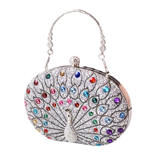 LOVIVER Pfauenmuster Handtasche Mode Abendtasche für Bankett Einkaufsschwere Sommer, Silber von LOVIVER