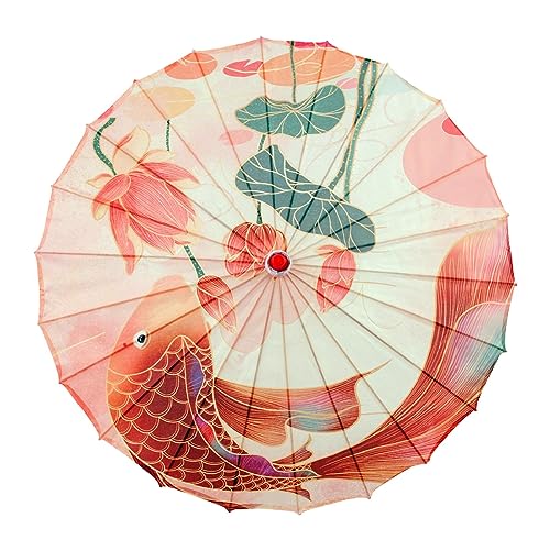 LOVIVER Regenschirm aus geöltem Papier, Bambus-Satin-Schirmschirm, Foto-Requisiten, Koi-Muster, chinesische japanische Kunst, klassischer Tanzschirm für, 70CM von LOVIVER