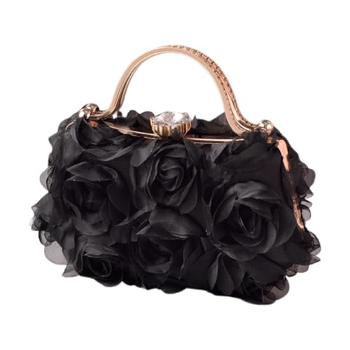 LOVIVER Rose Hand Bag Tragbare Geldbeutel für Handyschlüssel Lippenstift Hochzeit Prom Frau, Schwarz von LOVIVER