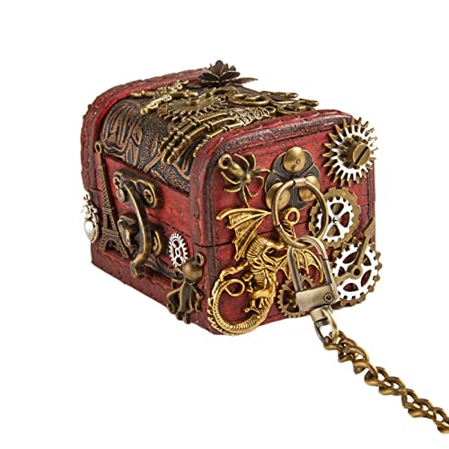 LOVIVER Steampunk Damen Umhängetasche Mini Umhängetasche Retro Holz Tote mit Kettenriemen Geldbörse Gothic Punk Handtasche Umhängetasche für Party Reisen von LOVIVER