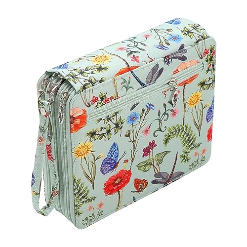 LOVIVER Stift Organizer, Aquarell Tasche, Stofftasche mit 120 Fächern, Dreilagig, mit Griffband, Farbiges Federmäppchen, Stifthalter für Erwachsene Im Schulbü, Grün von LOVIVER