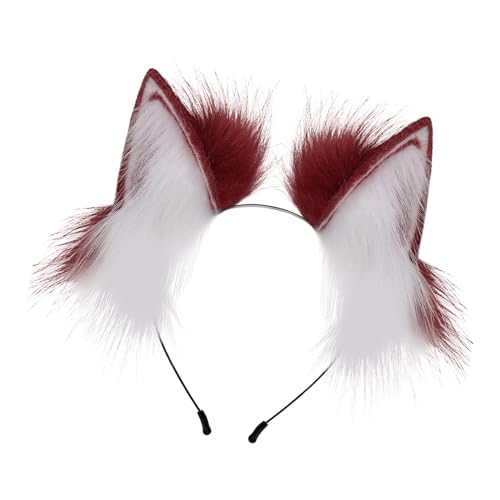 LOVIVER Stirnband Dekoration Plüsch Wolf Ohren Haar Clip für Halloween Karneval Party Geschenke, Dunkelrot von LOVIVER