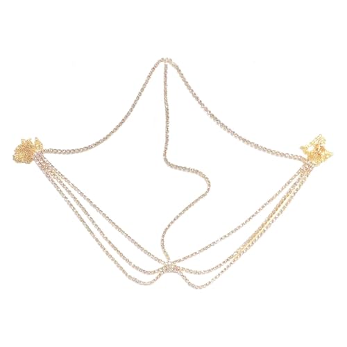 LOVIVER Strasssteine, mehrlagige Kopfkette, Schmuck, Kopfbedeckung, Braut, Luxus-Kopfbedeckung, Legierung, elegante Maskerade-Kette für Partys, Gold von LOVIVER