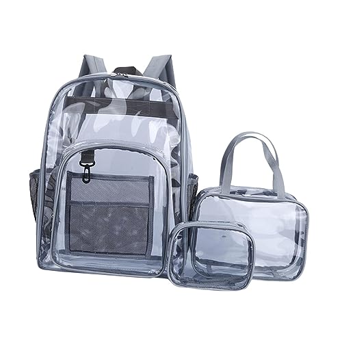 LOVIVER Transparenter PVC-Rucksack, Schultaschen-Aufbewahrung, Stifttasche, Robustes Schultaschen-Set, Schulrucksäcke für Teenager, Grundschule, Frauen, GRAU von LOVIVER