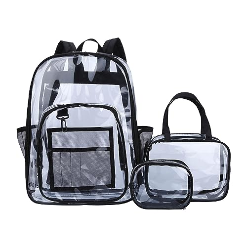 LOVIVER Transparenter PVC-Rucksack, Schultaschen-Aufbewahrung, Stifttasche, Robustes Schultaschen-Set, Schulrucksäcke für Teenager, Grundschule, Frauen, Schwarz von LOVIVER