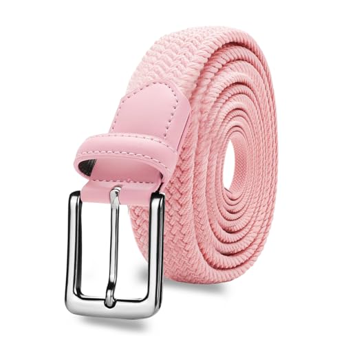 LOVMEAD Elastischer Gürtel Stretchgürtel Geflochten Herren Damen Wert, Golf Stoffgürtel Flechtgürtel Dehnbarer (1 Stück-Rosa, 105cm/34’’-38’’ für Taillengröße) von LOVMEAD