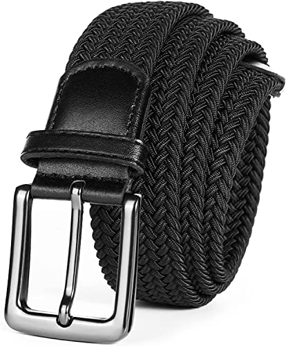 LOVMEAD Elastischer Gürtel Stretchgürtel Geflochten Herren Damen Wert 1 2 Stück, Golf Stoffgürtel Flechtgürtel Dehnbarer (1 Stück -Schwarz, 95cm/30’’-34’’ für Taillengröße) von LOVMEAD