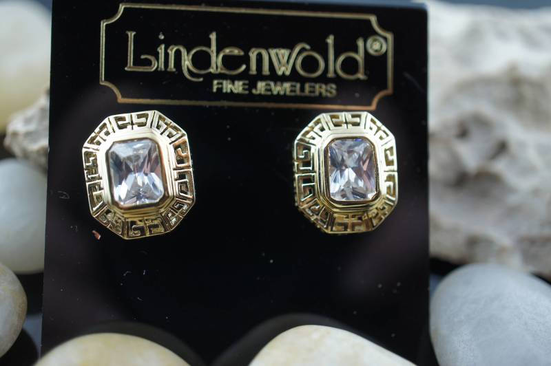 14K Gf Lindenwold Feine Juweliere Strass Ohrringe Goldton Brautschmuck Klar Cz Kristall Polyhedron Vintage Estate Filigran Sa53 von LOVNTG