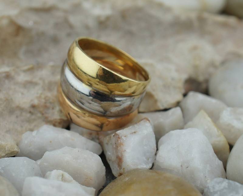 750 18K Italien Milor Massiv Gelb Weiß Gold Ehering Ring Verlobung Größe 6, 5 Breit Schmuck Vintage R von LOVNTG