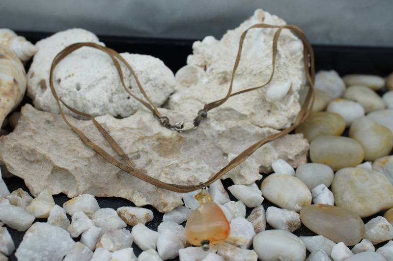 925 Leder Geflecht Vintage Art Deco Halsband Halskette Kette Stoff Anhänger Stein Rutilated Quartz Modernist St654 von LOVNTG