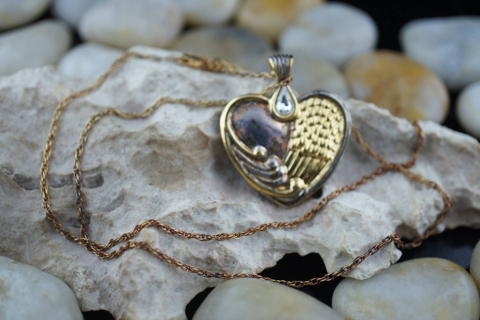 925 Sterling Silber 18K Gold Vermeil Art Deco Schmuck Vintage Anhänger Halskette Kette Seil Motiv Weiß Saphir Liebesherz Graviert St456 von LOVNTG