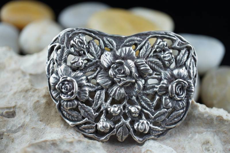 925 Sterling Silber Banut Schmuck Vintage Blumendesign Ca. Brosche Art Deco St439 Geschnitzt von LOVNTG