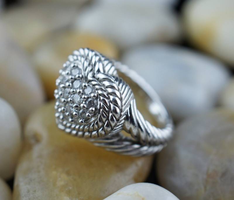 925 Sterling Silber Valentinstag Cz Designer Judith Ripka Herz Ring Mit Seil Bordüre Vintage Band Schmuck Größe 5 St442 von LOVNTG
