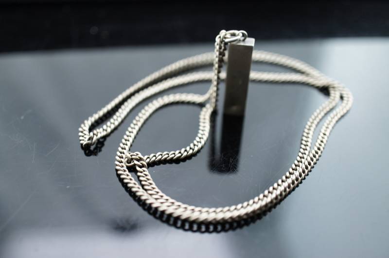 925 Sterling Silber Vintage Art Deco Kette Ring Design Anhänger Rechteck 3D Schmuck Modernist St753 von LOVNTG