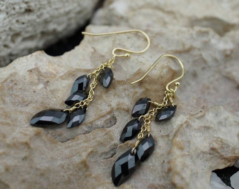 925 Sterlingsilber Ohrringe Vintage Art Deco Schmuck Ohrstecker Durchbohrt Schwarz Stein Tropfen Teil Gold Vermeil Ca. St640 von LOVNTG