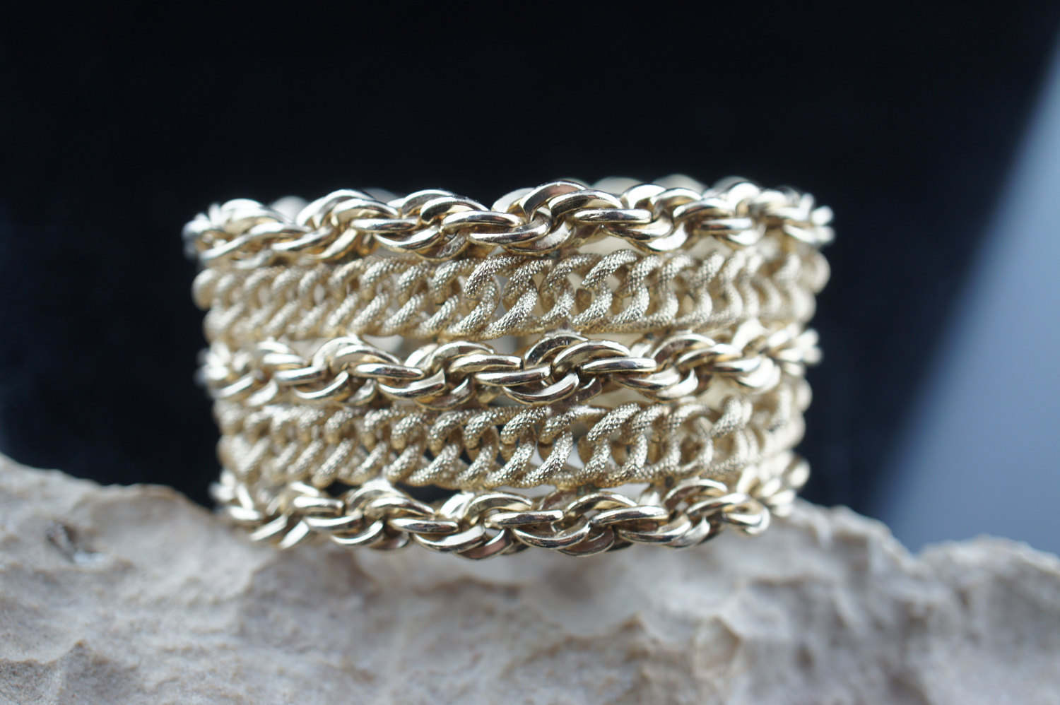 Armband Bergere Vintage Gold-Ton Breite Kette Seil Unikat Design Unisex Modernist Geschenk L063 von LOVNTG