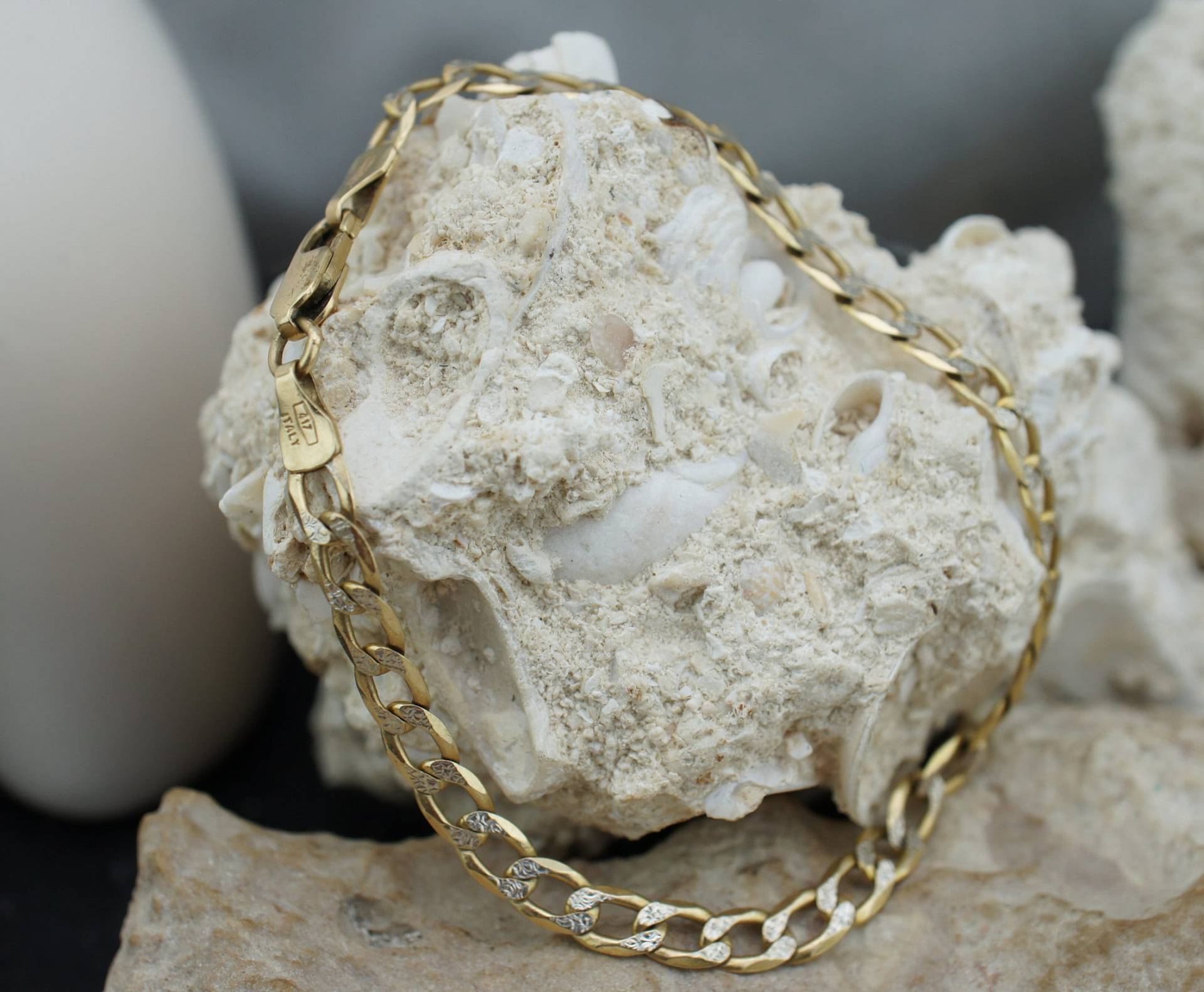 Art Deco 10K Solid Gold 417 Italien Gelb Weiß Kette Verbunden Ring in Design Tennis Armband Schöne Freundschaft Schmuck Aa von LOVNTG