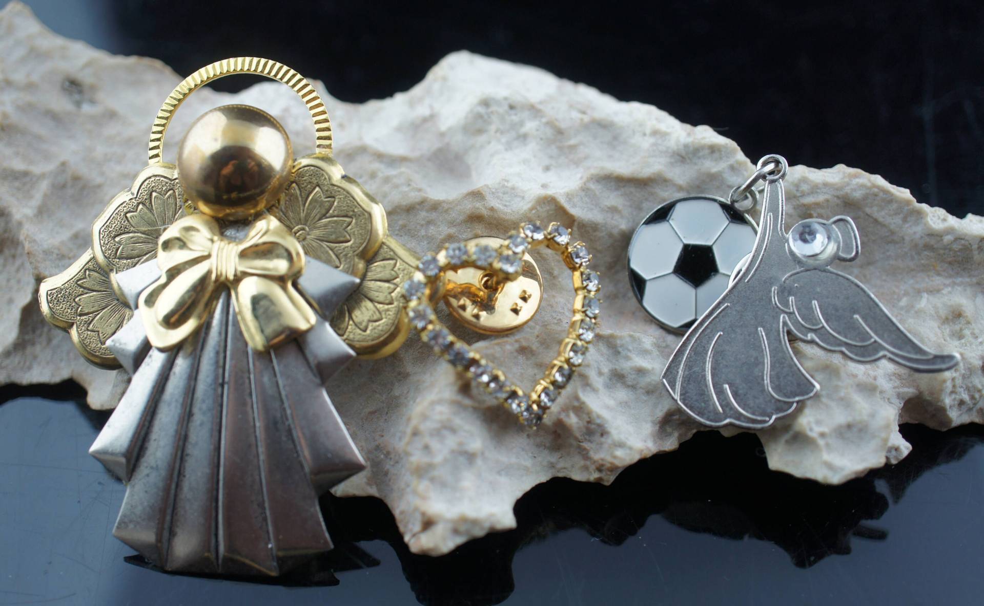 Art Deco Schmuck Brosche Engel Herz Kugel Minimalistisch Modernist Anmut Pins Gold Ton Silber Cz Set 3 Cc170 von LOVNTG