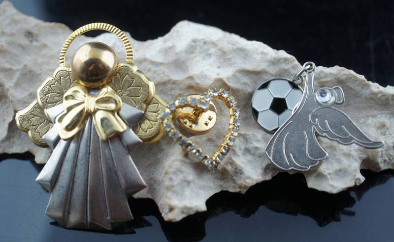 Art Deco Schmuck Brosche Engel Herz Kugel Minimalistisch Modernist Anmut Pins Gold Ton Silber Cz Set 3 Cc170 von LOVNTG