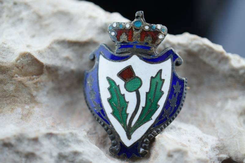 Art-Deco-Schmuck-Brosche Vintage Sterling Silber 925 Reg'd 1901 Emaillierte Blume Design Circa Modernist Q131 von LOVNTG