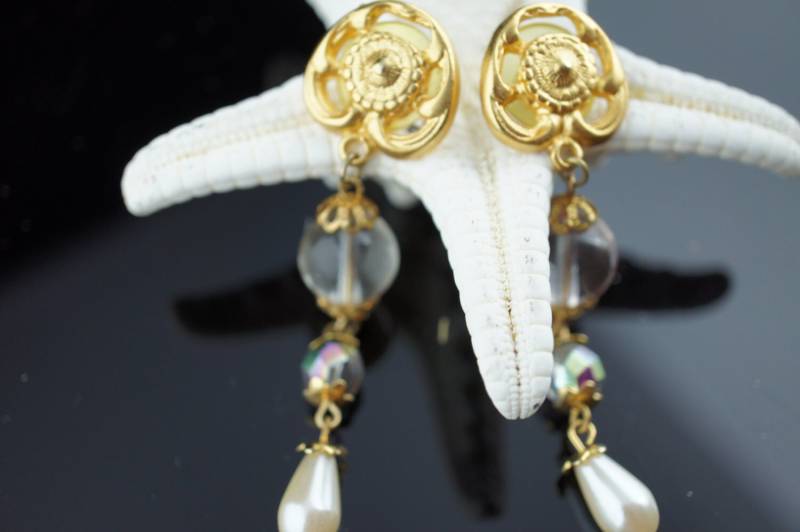 Art Deco Schmuck Vintage Ohrstecker Pirsed Tropfen Ohrringe Rund Minimalistisch Modernist Anmutig Funkelnd Rhinstone Cz Perle Glas U093 von LOVNTG