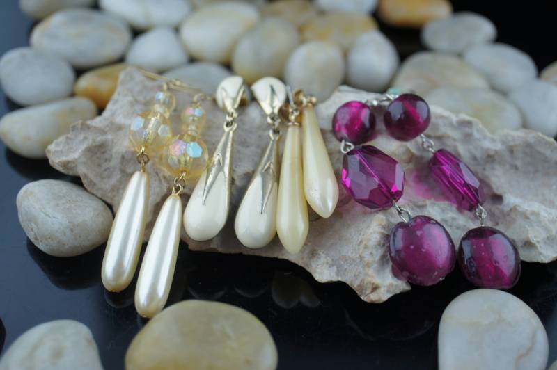 Art Deco Vintage Ohrringe Durchbohrt Schmuck Ohrstecker Dro Teil Perlen Emailliert 4Er Set Silber Gold Ton Sa123 von LOVNTG