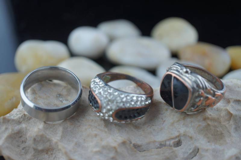 Art Jewelry Vintage Cocktail Hochzeit Brautringe 8, 9 Größen Cz Man Kupfer Silber Ton Schwarz Onyx 3Er Set Ring Sa89 von LOVNTG