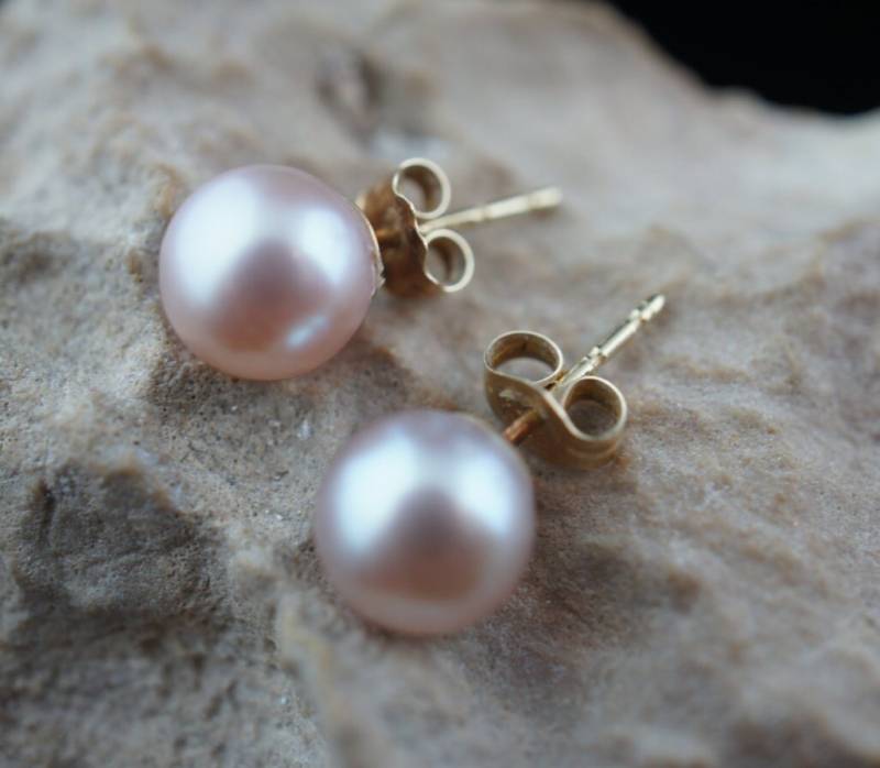 Bolt Ohrstecker 14K Solid Gold Mit Natürlicher Rosa Perle Süßwasser Mutter Mode Ohrringe Erwachsene Kind Baby 7mm "'d'' von LOVNTG