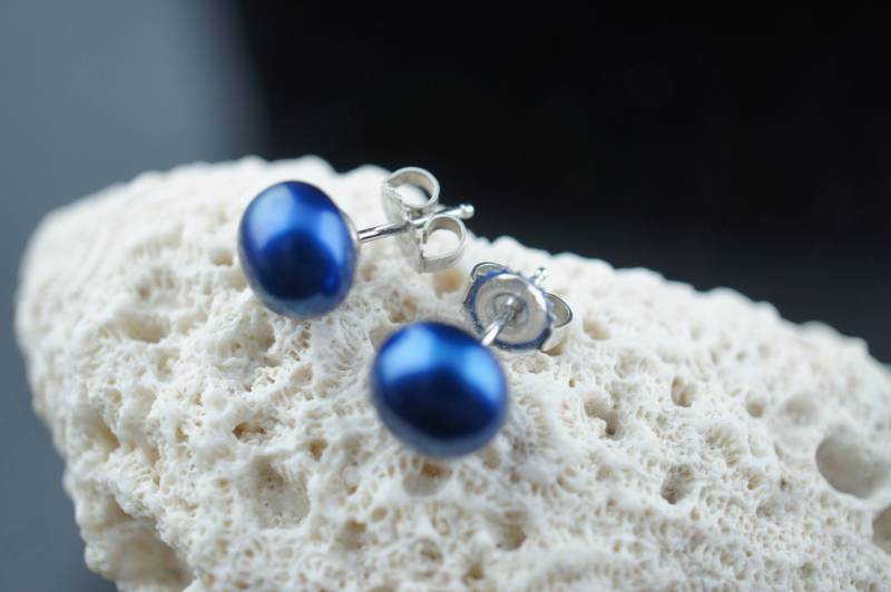 Bolt Ohrstecker 925 Sterling Silber Mit Blauen Naturperle Süßwassermutter Mode Ohrringe Erwachsene Kind Baby 1/4 "'bb66 von LOVNTG