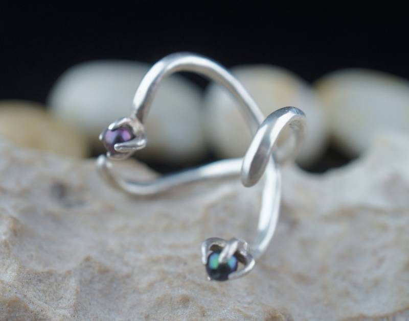 Doppelring Vintage Sterling Silber Band 925 Knuckle Ring Midi Set Gedreht Größe 4-5 Glattes Design Blau Lila Perlen Art Deco Schmuck St302 von LOVNTG