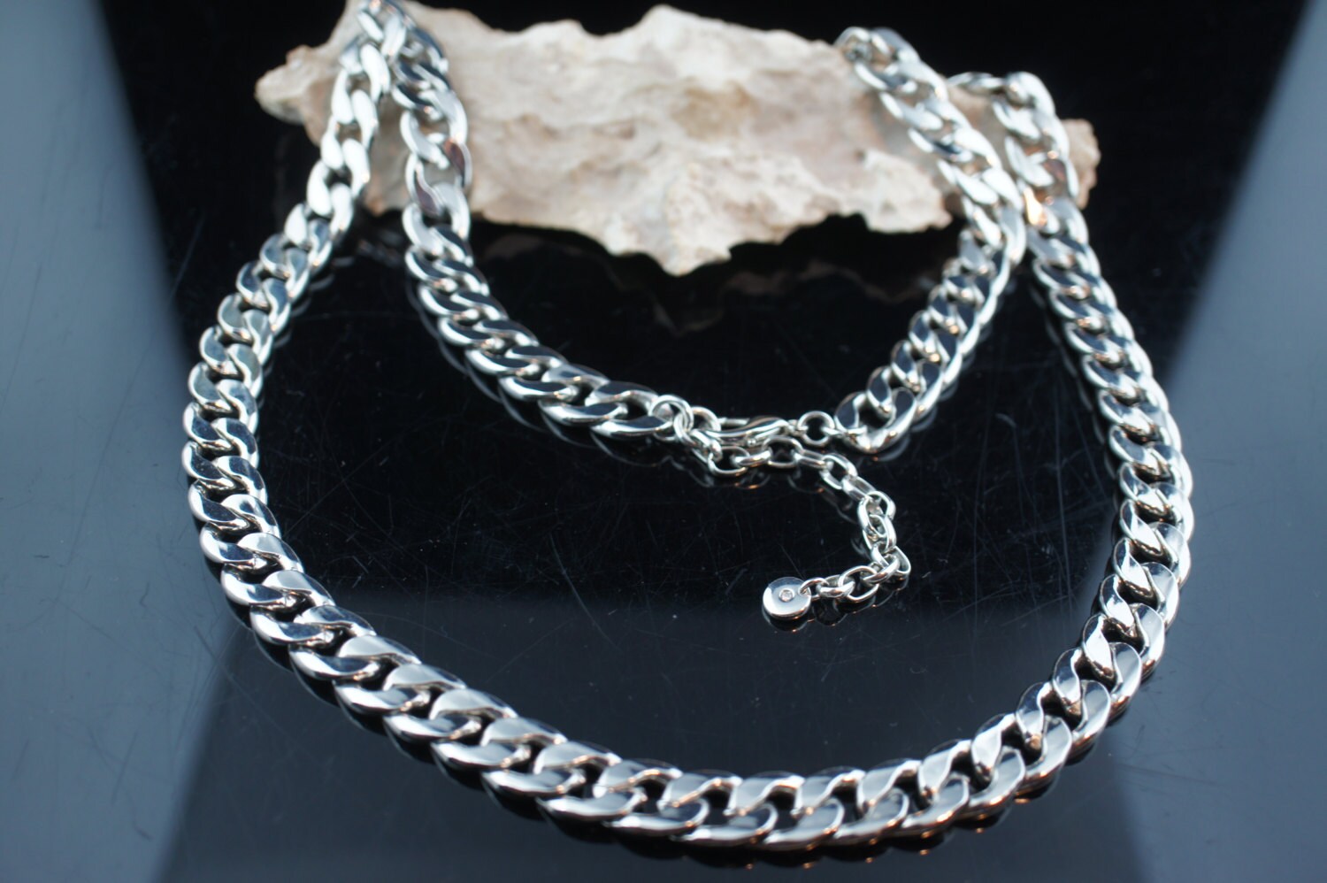 Halskette Kette Ring Im Design Schwer Hart Rock Silber Ton Unisex Modernist Ca. 28'' Lang 3/8'' Breit Schmuck A152 von LOVNTG