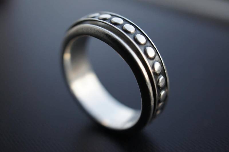 Jahrgang Sterlingsilber 925 Ring Band Mit Beweglichen Mittelteil Unterzeichnet Mexiko Mann Männer Größe 12 Z-242 von LOVNTG