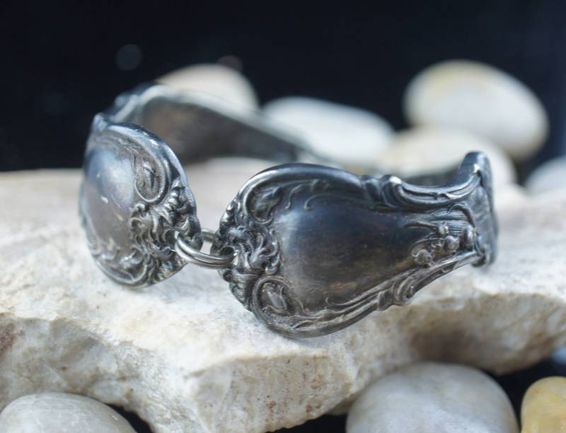 Löffel Armband Hong Kong Sterlingsilber 925 Vintage Besteck Griffe Handarbeit Gabel Blume Schmuckdesign St139 von LOVNTG