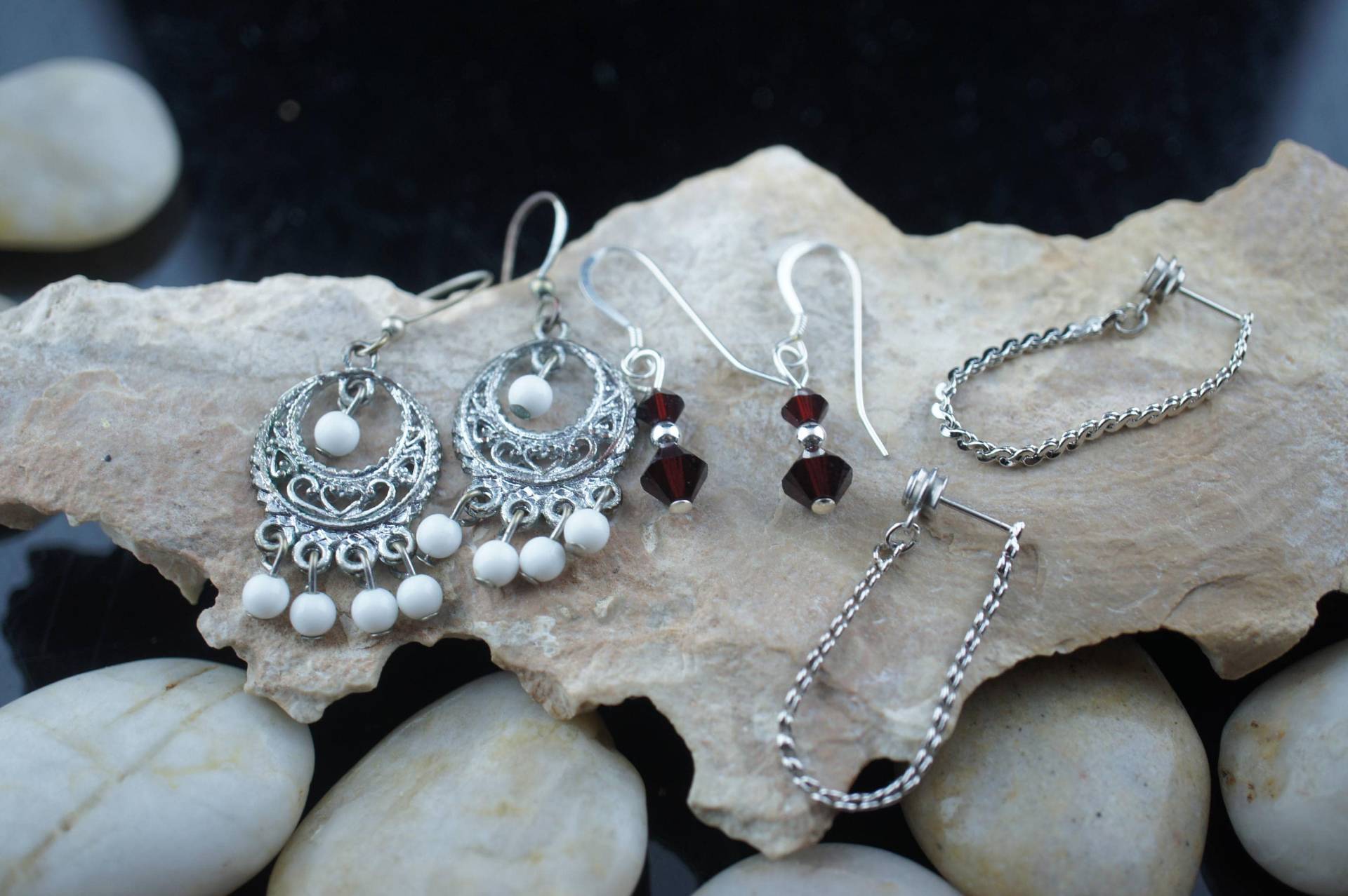 Ohrringe Art Deco Schmuck Vintage Ohrringe Ohrstecker Set Aus 3 Perlen Cz Perle Rot Filigran Rund Minimalistisch Sa45 von LOVNTG