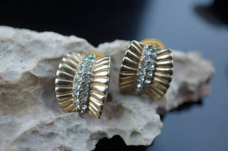 Ohrringe Ohrclips Ledo Vintage Weiß Gold Ton Cz Gehämmert Schmuck Art Deco Geschenk Set Dd115 von LOVNTG