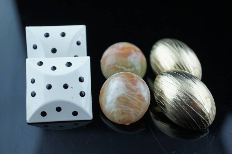 Ohrringe Vintage Ohrstecker 3Er Set Art Deco Schmuck Rund Minimalistisch Gold Ton Weiß Emaille Marmor X109 von LOVNTG