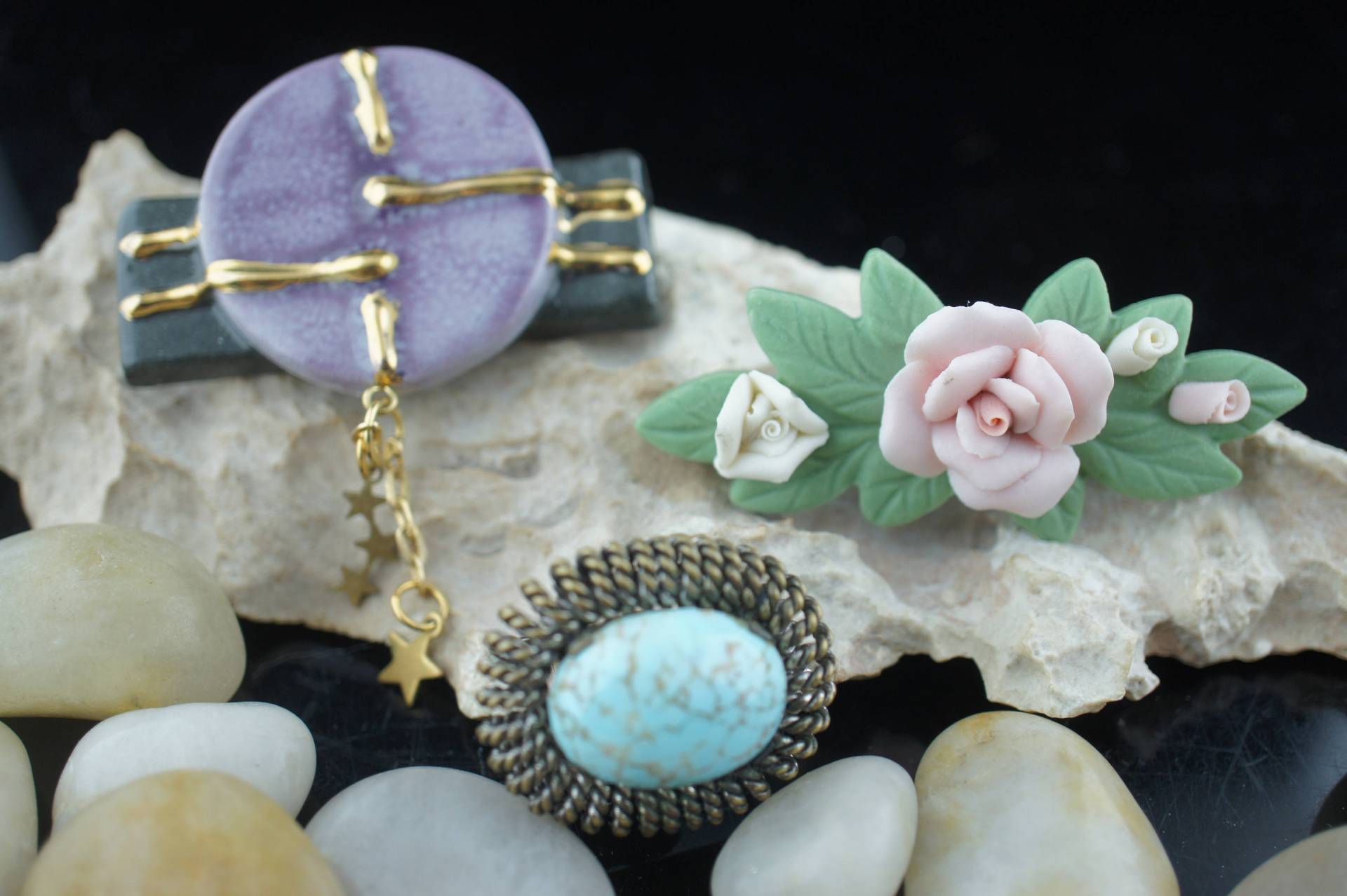 Schmuck Brosche Anstecknadel Emailliert Frühling Keramik Kreis Oval Art Deco Broschen Rund Minimalistisch Modernist Rose Floral Sa151 von LOVNTG