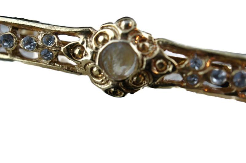 Schmuck Brosche Pin Gold Ton Norrow Geschnitzt Cz Abalone Blätter Classy Style Art Deco Minimalistisch Modernist Anmut P164 von LOVNTG