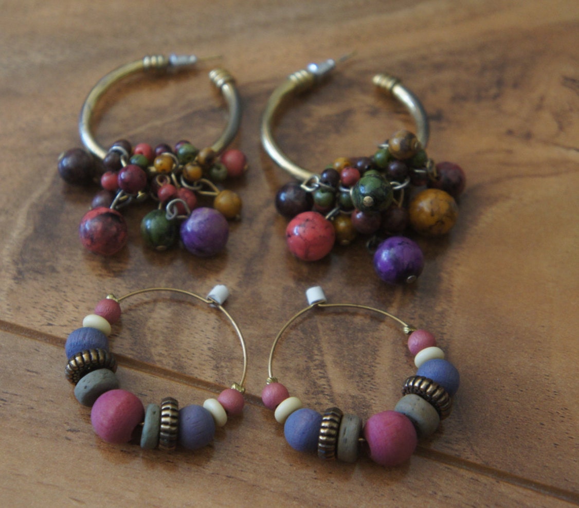 Schmuck Vintage Ohrringe Set Bolzen Gold Durchbohrt Tropfen Teil Kugel Perlen Multicolor Urlaub L-039 von LOVNTG