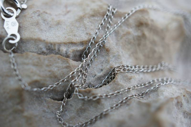 Solid Gold 14K Italien Weiß Geschenk Ring Im Design Art Deco Charme Kette Halskette Vintage Schmuck 19 "' L1 von LOVNTG