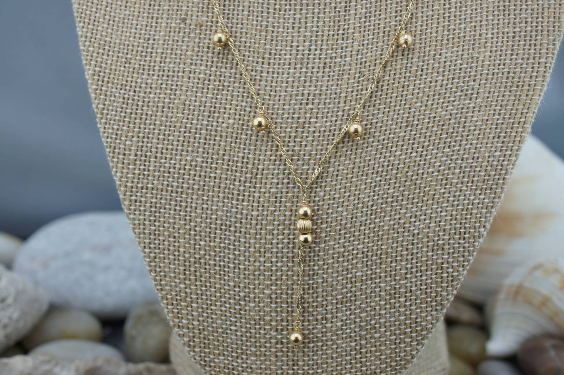 Solid Gold 585 14K Verdreht Design Kette Halskette 17 3/4 "Lang Perlen Tropfen Teil Geschenk Art Deco Vintage Schmuck P von LOVNTG
