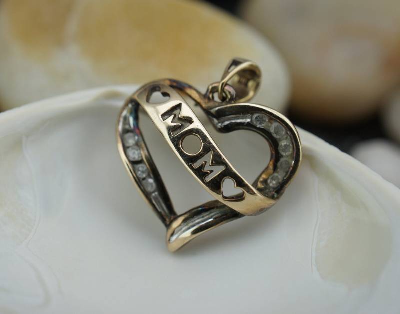 Solid Gold Anhänger 10K Herz Gelb Geschnitzt Mom Cz Art Deco Charm Kette Schmuck Vintage Z von LOVNTG