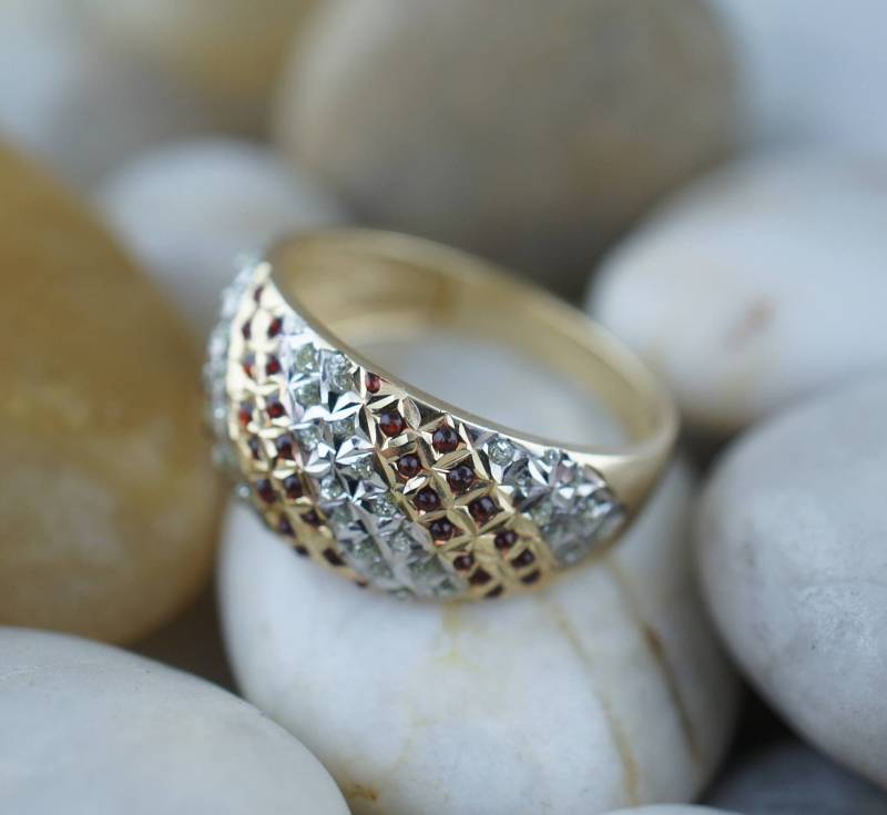 Solid Gold Weiß Gelb 14K Anticue Samenbraun Steine Diamant Diamanten Ring Hochzeit Verlobung Schmuck Sammlerstück Größe 8 Braut Band C von LOVNTG