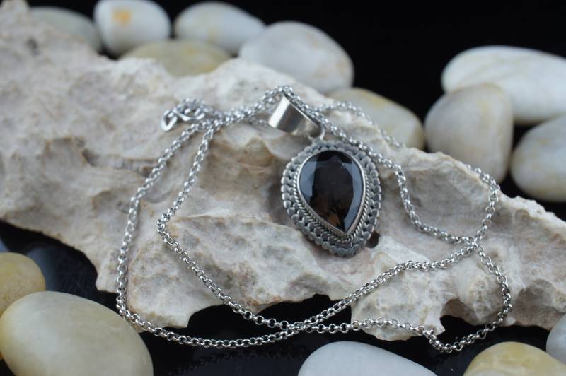 Sterling 925 Kette Italien Vintage Elegante Art Deco Silber Anker Ring in Ring Designe Kettenanhänger Braune Stein Anmutig Modernist St334 von LOVNTG