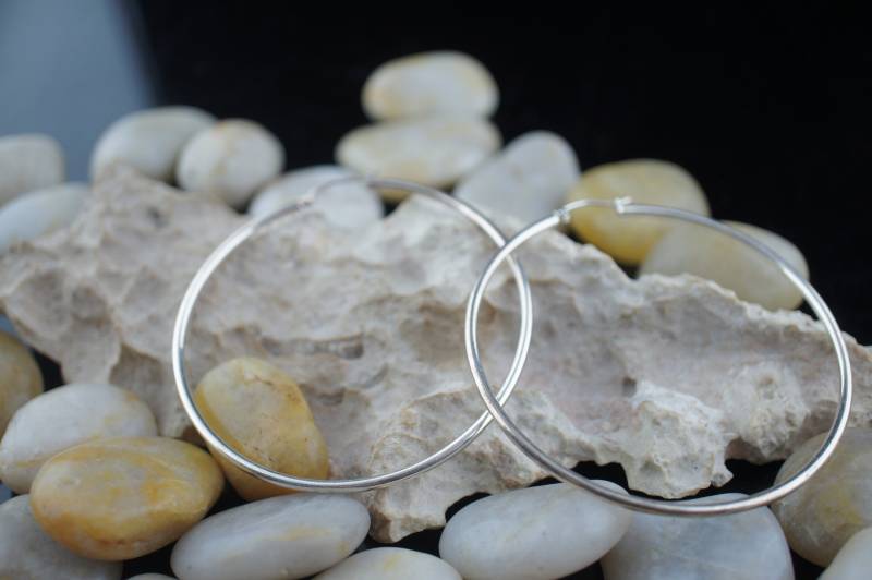 Sterling 925 Xp Große Reifen Vintage Art Deco Durchbohrt Ohrringe Baumeln Glatte Design Kreis St298 von LOVNTG