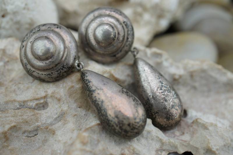 Sterling Silber 925 Clip Auf Reifen Scheibe Oval Tropfen Teil Ohrringe Vintage Schmuck Art Deco Geschenk St684 von LOVNTG