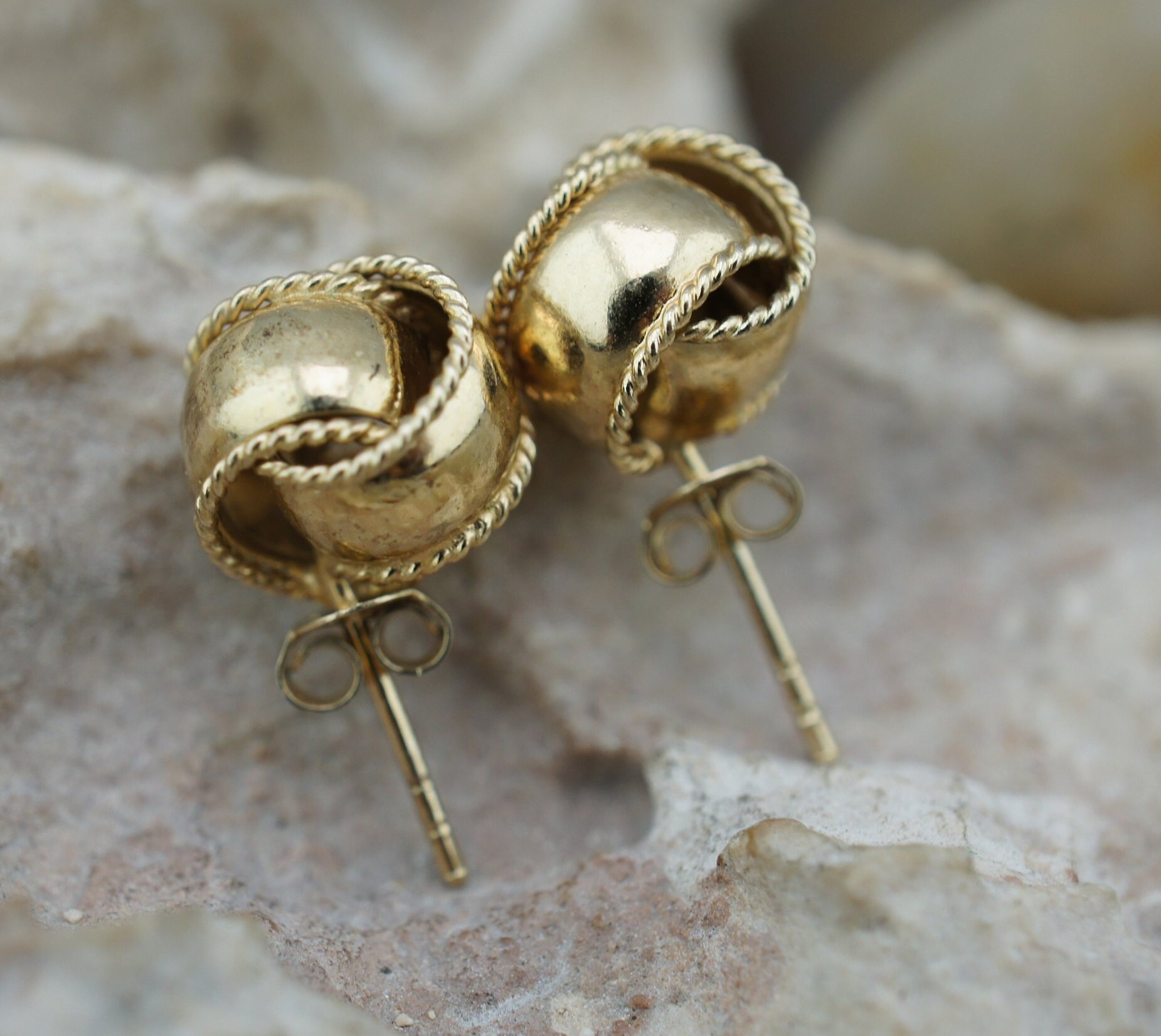 Sterling Silber 925 Gold Vermeil Vintage Art Deco Ohrstecker Ohrringe Kreis Glatt Ring in Doppelring St735 von LOVNTG