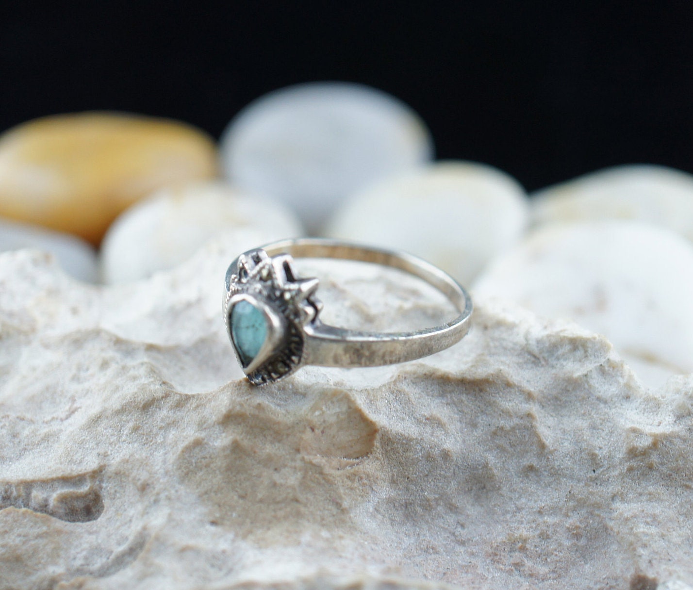 Sterling Silber 925 Mj Ring Vintage Schmuck Blau Steine Cz Größe 8 3/4 Band Cocktail St472 von LOVNTG